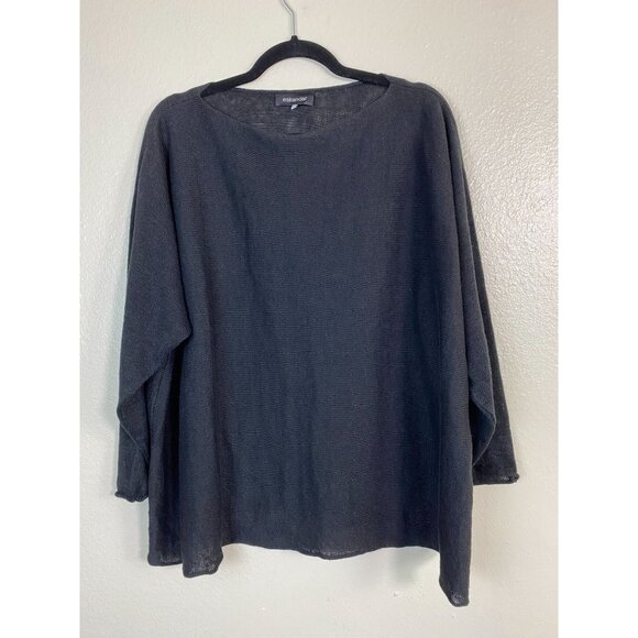 Eskandar Black Knit 100% Linen Knit Sweater One Size Medium Lagenlook Minimalist - Picture 16 of 16